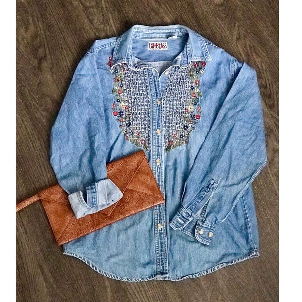 Vintage denim chambray with embroidery